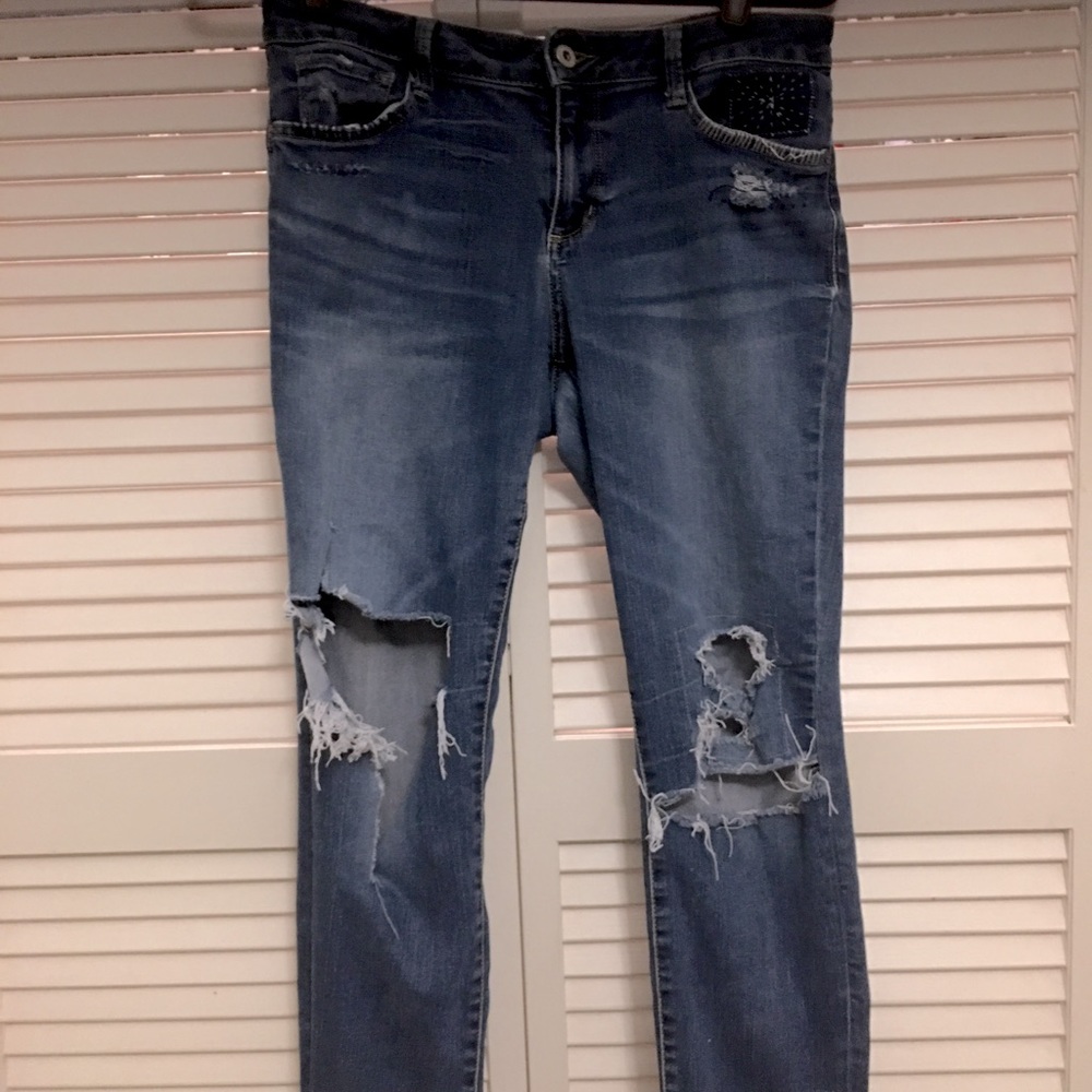 Arizona Jean Co Skinny Jeans Women Juniors 13 Blue Distressed Dark Wash Cotton